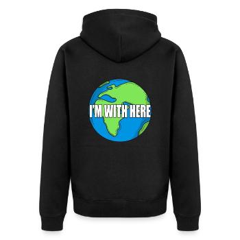 I am here - our earth - the world - Unisex Premium Organic Zip Hoodie - black - Back - Nico (187cm)