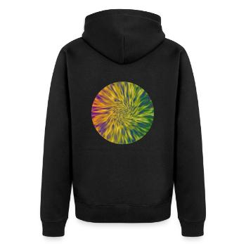 Rund Farbig Tie Dye Blumen - Unisex Premium Bio Zip Hoodie - Schwarz - Hinten - Nico (187cm)