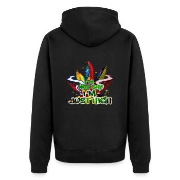 I'm not shy I'm just high Hippie Design - Unisex Premium Bio Zip Hoodie - Schwarz - Hinten - Nico (187cm)