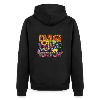 Peace Love Kindness hippie peace - Unisex Premium Bio Zip Hoodie - Schwarz - Hinten - Nico (187cm)