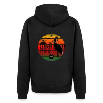 Frosch und Storch im Sonnenuntergang - Unisex Premium Bio Zip Hoodie - Schwarz - Hinten - Nico (187cm)