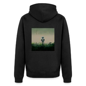 Lonely Voyager 059 - Unisex Premium Bio Zip Hoodie - Schwarz - Hinten - Nico (187cm)