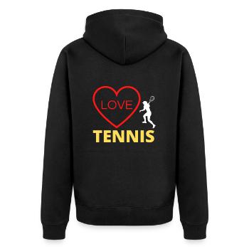 Ich liebe Tennis - Unisex Premium Bio Zip Hoodie - Schwarz - Hinten - Nico (187cm)