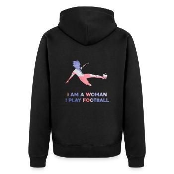 Frauenfußball - Unisex Premium Bio Zip Hoodie - Schwarz - Hinten - Nico (187cm)