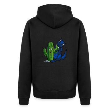 Dino und Kaktus - Unisex Premium Bio Zip Hoodie - Schwarz - Hinten - Nico (187cm)