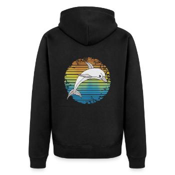 Delfin - Unisex Premium Bio Zip Hoodie - Schwarz - Hinten - Nico (187cm)