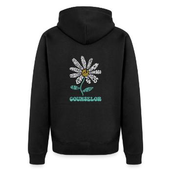 Life Is Good The Art Of Optimism Counselor - Unisex Premium Bio Zip Hoodie - Schwarz - Hinten - Nico (187cm)