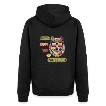 Glückliche Mädchen sind am schönsten - interessanter Spruch - Unisex Premium Bio Zip Hoodie - Schwarz - Hinten - Nico (187cm)
