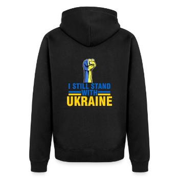 je suis encore soutiens Ukraine - support Ukraine - Veste à capuche bio Premium Unisexe - noir - Dos - Nico (187cm)