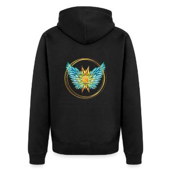 Sign of Light, Wings, Sun, SSL, Gold Rings - Unisex Premium Organic Zip Hoodie - black - Back - Nico (187cm)