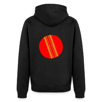 Roter Cricketball - Unisex Premium Bio Zip Hoodie - Schwarz - Hinten - Nico (187cm)