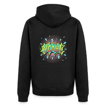 Yeah! - Unisex Premium Bio Zip Hoodie - Schwarz - Hinten - Nico (187cm)