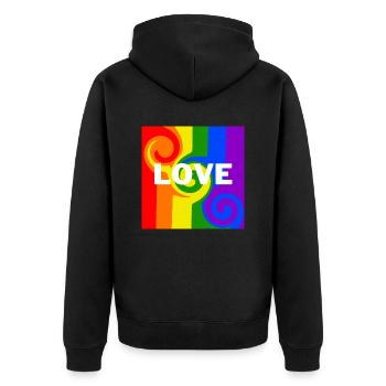 "LOVE" logo, colored and liquefied - Unisex Premium Organic Zip Hoodie - black - Back - Nico (187cm)