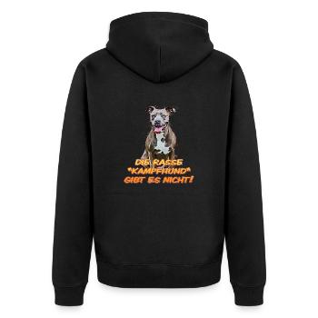Spruch 07 - Unisex Premium Bio Zip Hoodie - Schwarz - Hinten - Nico (187cm)