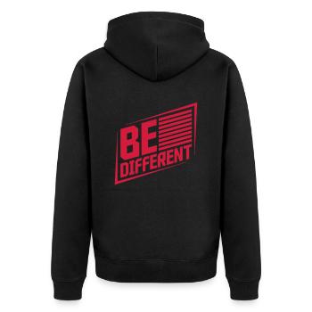 Be different Logo Design - Unisex Premium Organic Zip Hoodie - black - Back - Nico (187cm)