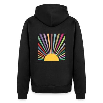 Retro Rainbow Sunny Sunburst - Unisex Premium Organic Zip Hoodie - black - Back - Nico (187cm)