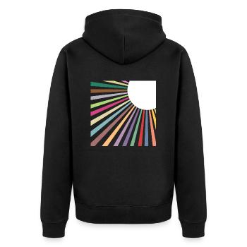 Minimalist Retro Rainbow Sun Rays - Unisex Premium Organic Zip Hoodie - black - Back - Nico (187cm)