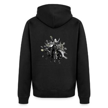 Motorrad splash SW - Unisex Premium Bio Zip Hoodie - Schwarz - Hinten - Nico (187cm)