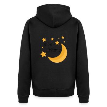 Süsse Träume, erholsame Nacht. Traum wird wahr - Unisex Premium Bio Zip Hoodie - Schwarz - Hinten - Nico (187cm)