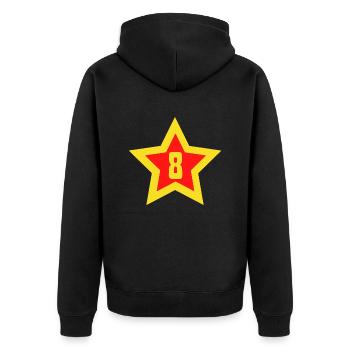 Nummer 8 Sterne Sport acht Vintage - Unisex Premium Bio Zip Hoodie - Schwarz - Hinten - Nico (187cm)