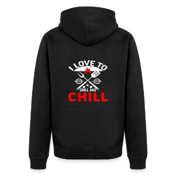 I love to Grill and Chill - Unisex Premium Bio Zip Hoodie - Schwarz - Hinten - Nico (187cm)