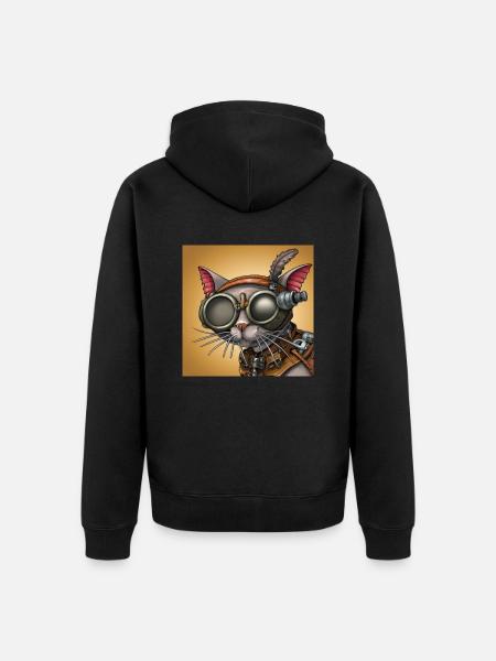 Een wandeling door de robotgeest: Steampunk-kat - Uniseks Premium bio ziphoodie - zwart
