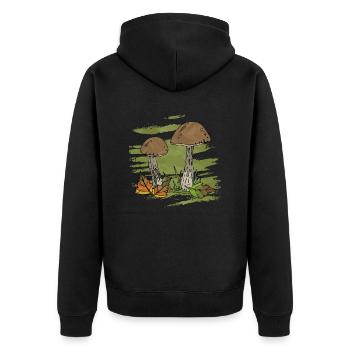 Pilze - Unisex Premium Bio Zip Hoodie - Schwarz - Hinten - Nico (187cm)