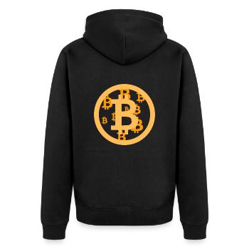 Bitcoin Design - Unisex Premium Bio Zip Hoodie - Schwarz - Hinten - Nico (187cm)