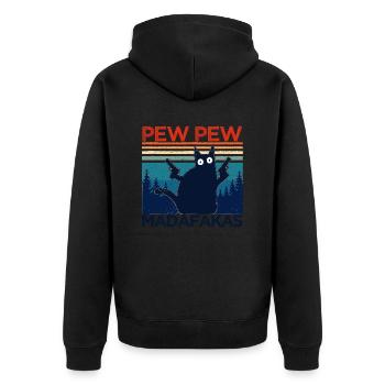 pew pew funny cat lustige katze geschenkidee - Unisex Premium Bio Zip Hoodie - Schwarz - Hinten - Nico (187cm)