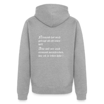 Leben - Unisex Premium Bio Zip Hoodie - Grau meliert - Hinten - Nico (187cm)