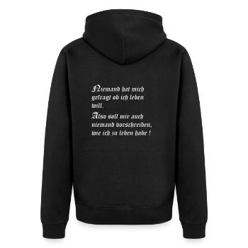 Leben - Unisex Premium Bio Zip Hoodie - Schwarz - Hinten - Nico (187cm)