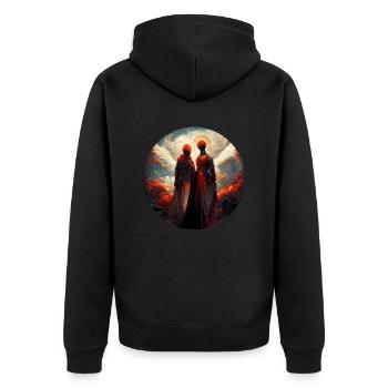 God and Heaven - Unisex Premium Organic Zip Hoodie - black - Back - Nico (187cm)
