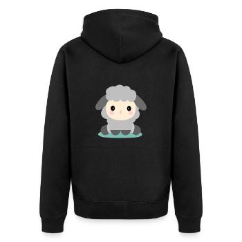 Sitzende Kawaii-Schafe - Unisex Premium Bio Zip Hoodie - Schwarz - Hinten - Nico (187cm)