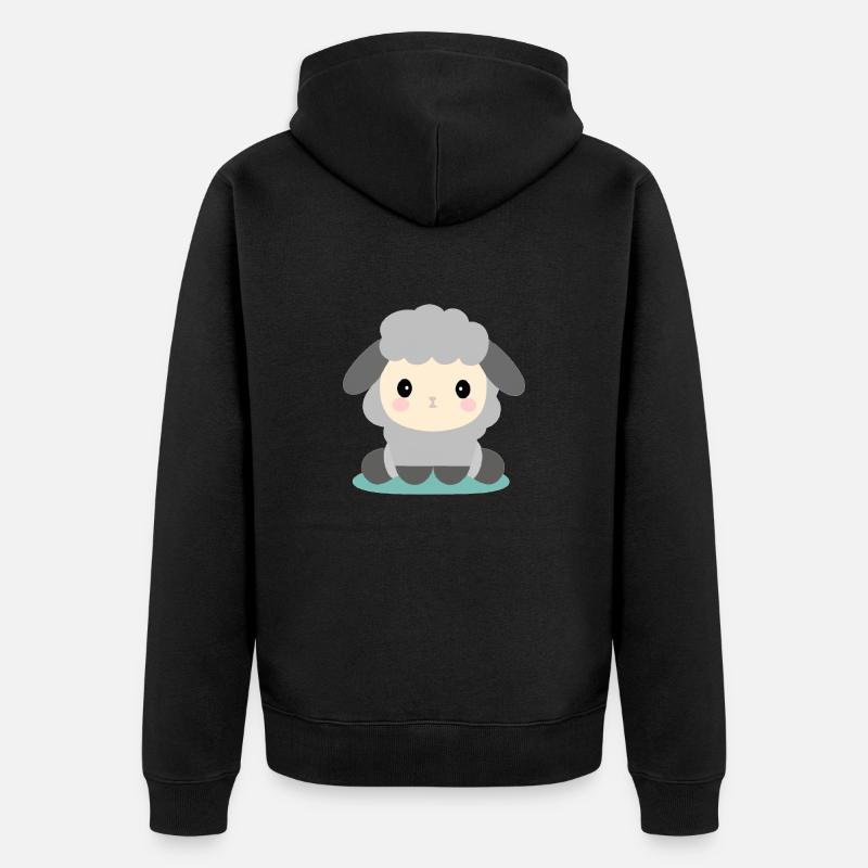 Mouton kawaii assis - Veste à capuche bio Premium Unisexe - noir