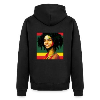 She is in love with a rastaman - Unisex Premium Bio Zip Hoodie - Schwarz - Hinten - Nico (187cm)