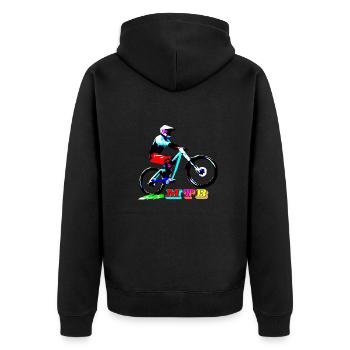 MTB Downhill Mountainbike - Unisex Premium Bio Zip Hoodie - Schwarz - Hinten - Nico (187cm)