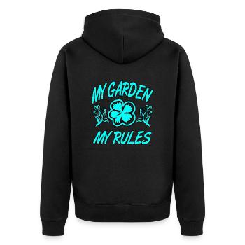 Garten - Unisex Premium Bio Zip Hoodie - Schwarz - Hinten - Nico (187cm)