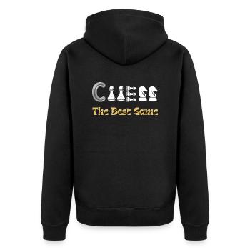 Chess Saying Gift Checkmate Queens Gambit - Unisex Premium Organic Zip Hoodie - black - Back - Nico (187cm)