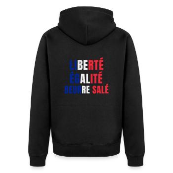 Liberté égalité beurre salé - Veste à capuche bio Premium Unisexe - noir - Dos - Nico (187cm)