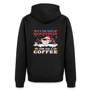 It´s the most Wonderful Time for a Coffee - Unisex Premium Bio Zip Hoodie - Schwarz - Hinten - Nico (187cm)