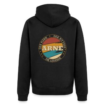 ARNE DER MAN DER MYTHOS DIE LEGENDE - Unisex Premium Bio Zip Hoodie - Schwarz - Hinten - Nico (187cm)