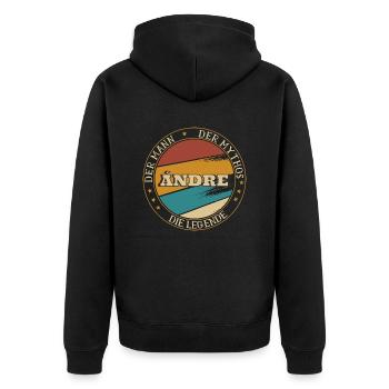 ANDRE DER MAN DER MYTHOS DIE LEGENDE - Unisex Premium Bio Zip Hoodie - Schwarz - Hinten - Nico (187cm)