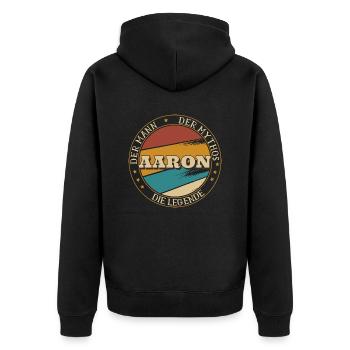 AARON DER MAN DER MYTHOS DIE LEGENDE - Unisex Premium Bio Zip Hoodie - Schwarz - Hinten - Nico (187cm)