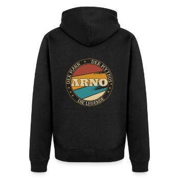 ARNO DER MAN DER MYTHOS DIE LEGENDE - Unisex Premium Bio Zip Hoodie - Schwarz - Hinten - Nico (187cm)