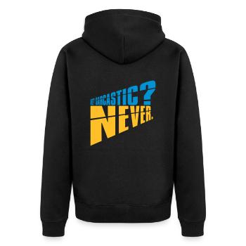 me sarcastic never Zitat - Unisex Premium Bio Zip Hoodie - Schwarz - Hinten - Nico (187cm)