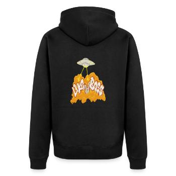 UFO Explosion  - Unisex Premium Bio Zip Hoodie - Schwarz - Hinten - Nico (187cm)