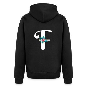 Buchstabe F geblüht - Unisex Premium Bio Zip Hoodie - Schwarz - Hinten - Nico (187cm)