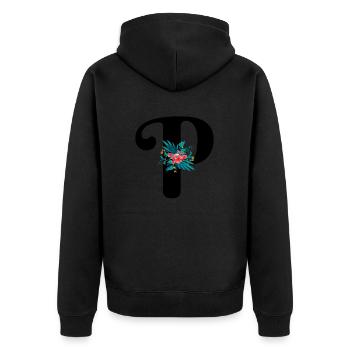 letter P flowery - Unisex Premium Organic Zip Hoodie - black - Back - Nico (187cm)