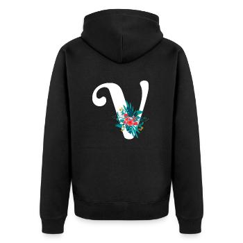 lettre V fleuris - Veste à capuche bio Premium Unisexe - noir - Dos - Nico (187cm)