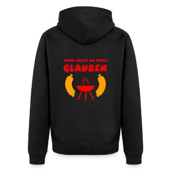 Grillen - Unisex Premium Bio Zip Hoodie - Schwarz - Hinten - Nico (187cm)